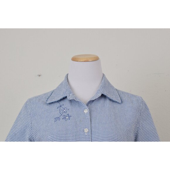 Vintage 80s Cotton Seersucker Check Blouse | size PM - Picture 10 of 10